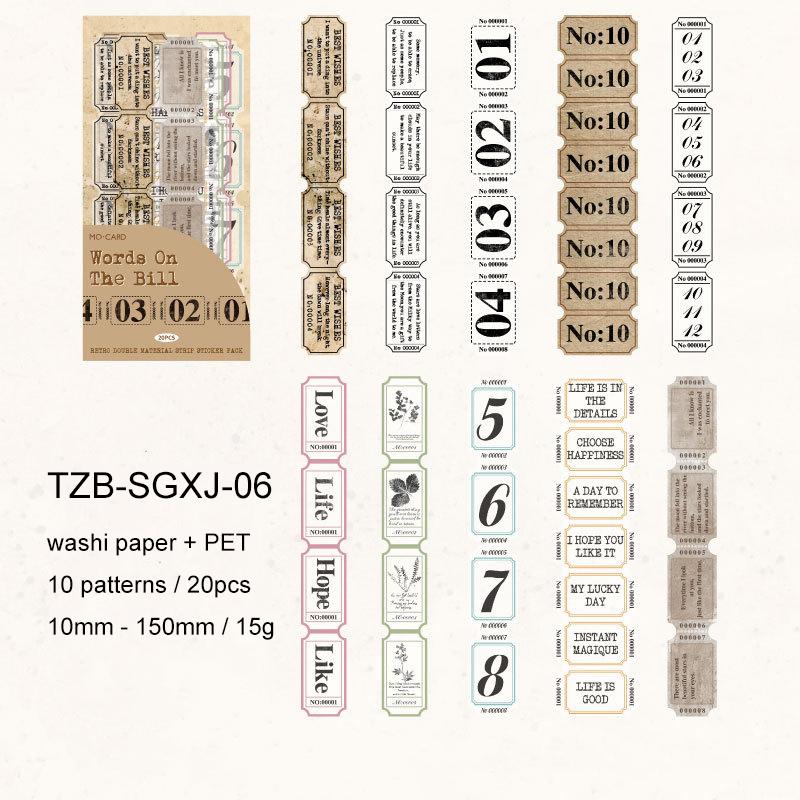 JIANWU Time Line Series Vintage English Number Bill Ticket Landscape Material Collage Sticker Creative DIY Journal Stationery
