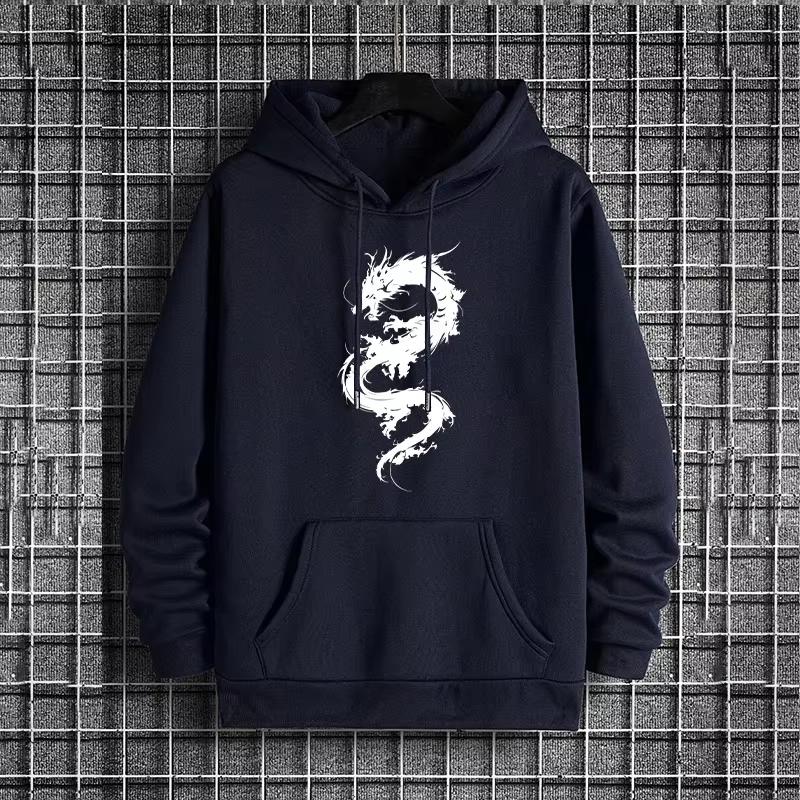 Chinese Dragon Print Mens Hooded Sweatshirt Urban Street Style Hip Hop Fashion Hoodies Male Casual Cool Outerwear Autumn Winter