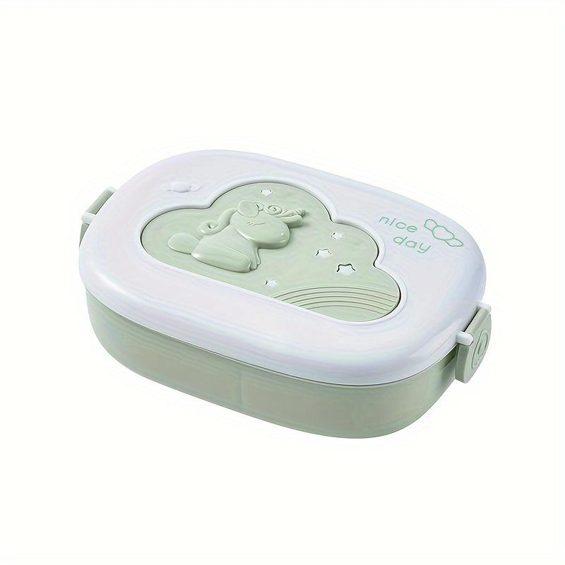Cartoon divided lunch box, microwave-safe. Portable for students & office workers. зелёный