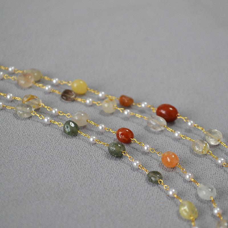 Original Design Handmade Natural Stone Double-Layer Beaded Sweater Necklace for Women