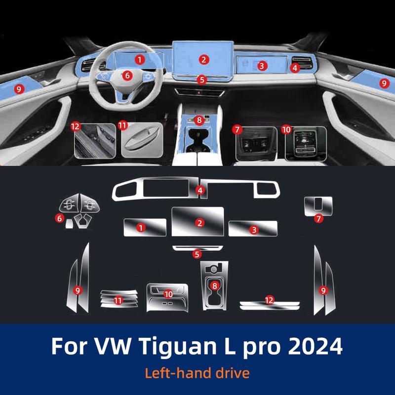 For Volkswagen Tiguan L Pro VW 2024 2025 TPU Protective Film Clear Interior Center Console Gear Panel Anti-scratch Accessories