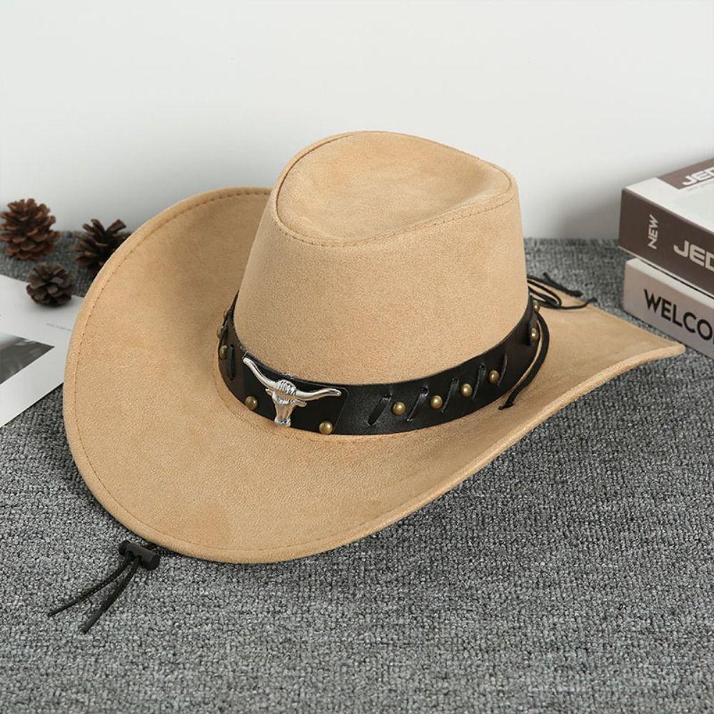 Cow Head Western Cowboy Hat Wide Brim Knight Hat Gentleman Visor Caps  Outdoor