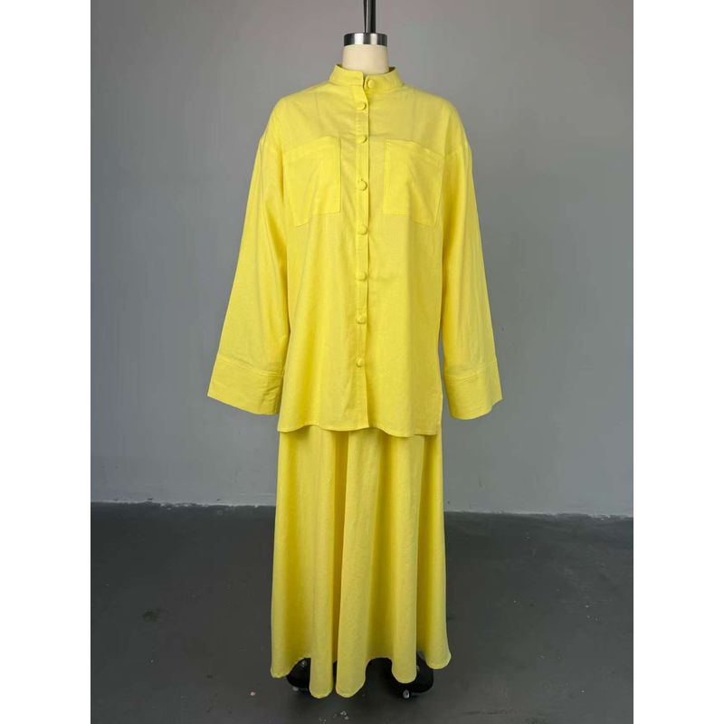 

Fashion New Arrival Fashion Pure Color Loose Shirt Skirt Suit Loose Shirt and Skirt Set Yellow XXL