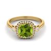7mm Cushion Peridot 925 Sterling Silver Gold Vermeil Solitaire Accents Women Anniversary Ring