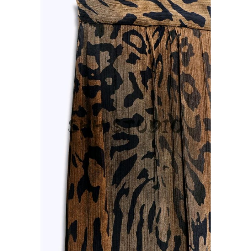 Autumn New Women's Clothing Pleated Streamers Short Lining Mid Waist Animal Pattern Print Lantern Pants 8566065