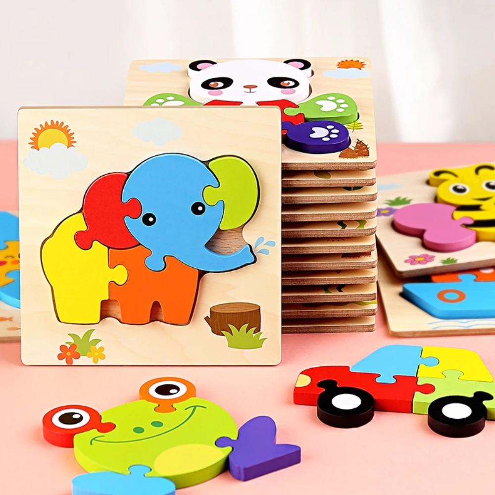 Baby Holzspielzeug 3D Puzzle Cartoon Tier Intelligenz Puzzlespiel Formen Zuordnen Montessori Spielzeug für Kinder Geschenke