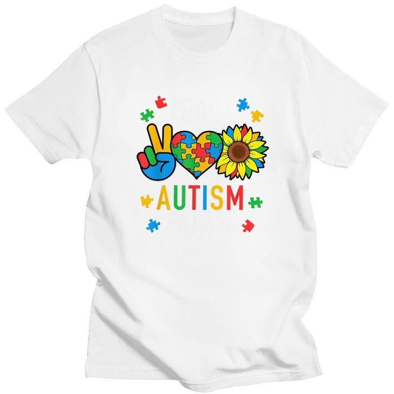 Im A Proud Autism Mom Awareness T Shirts 100 Cotton Tee Tops Streetwear Round Neck Tshirt Fashion ShortSleeve Clothes