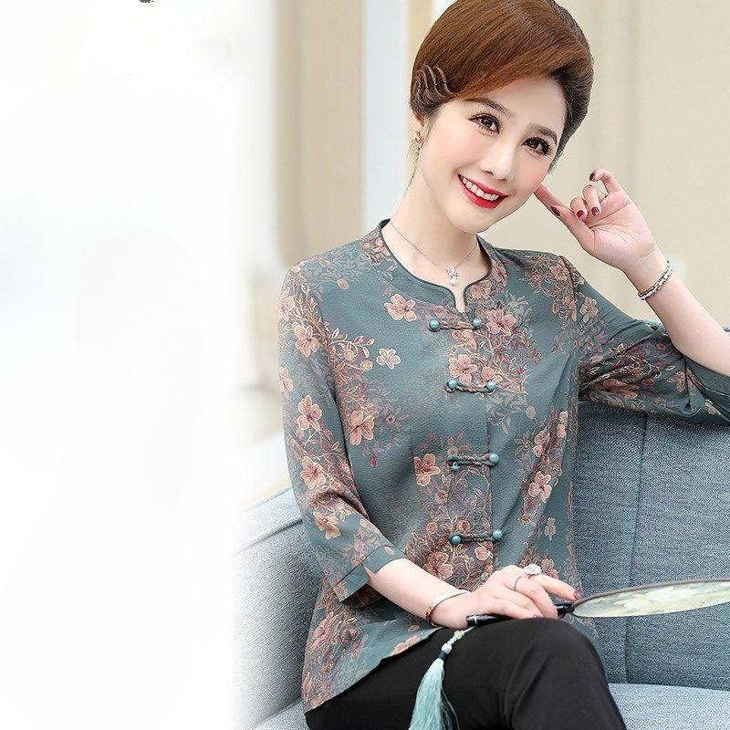 Elderly Women Elegant Spring Fashion Blouse Plus Size Grandma Clothes Mother Summer Tops