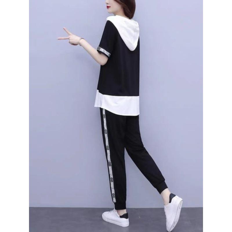 Summer Women's Large Size Fat Girl Covers Her Flesh and Looks Slim and Age-reducing Outfits. Casual and Fashionable Suits. Two-piece Set