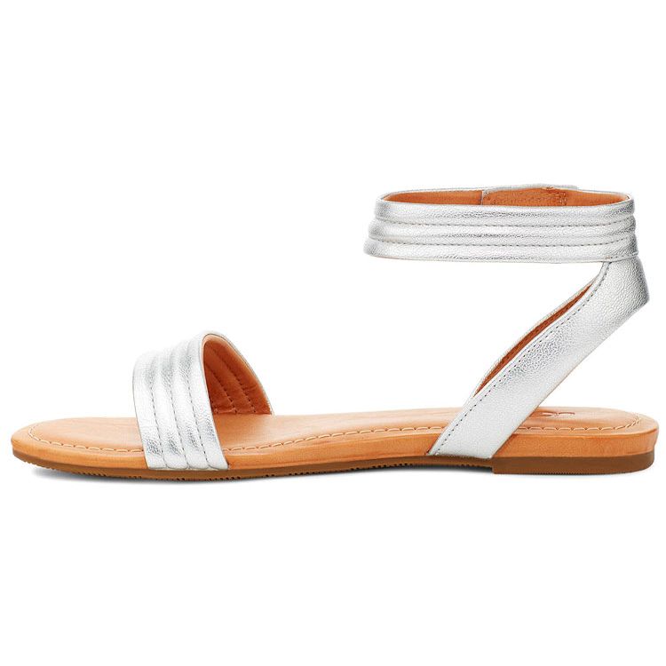 UGG Women s Ethena Sandal Silver Metallic Ankle Strap Casual Sandals 1110982-201 40