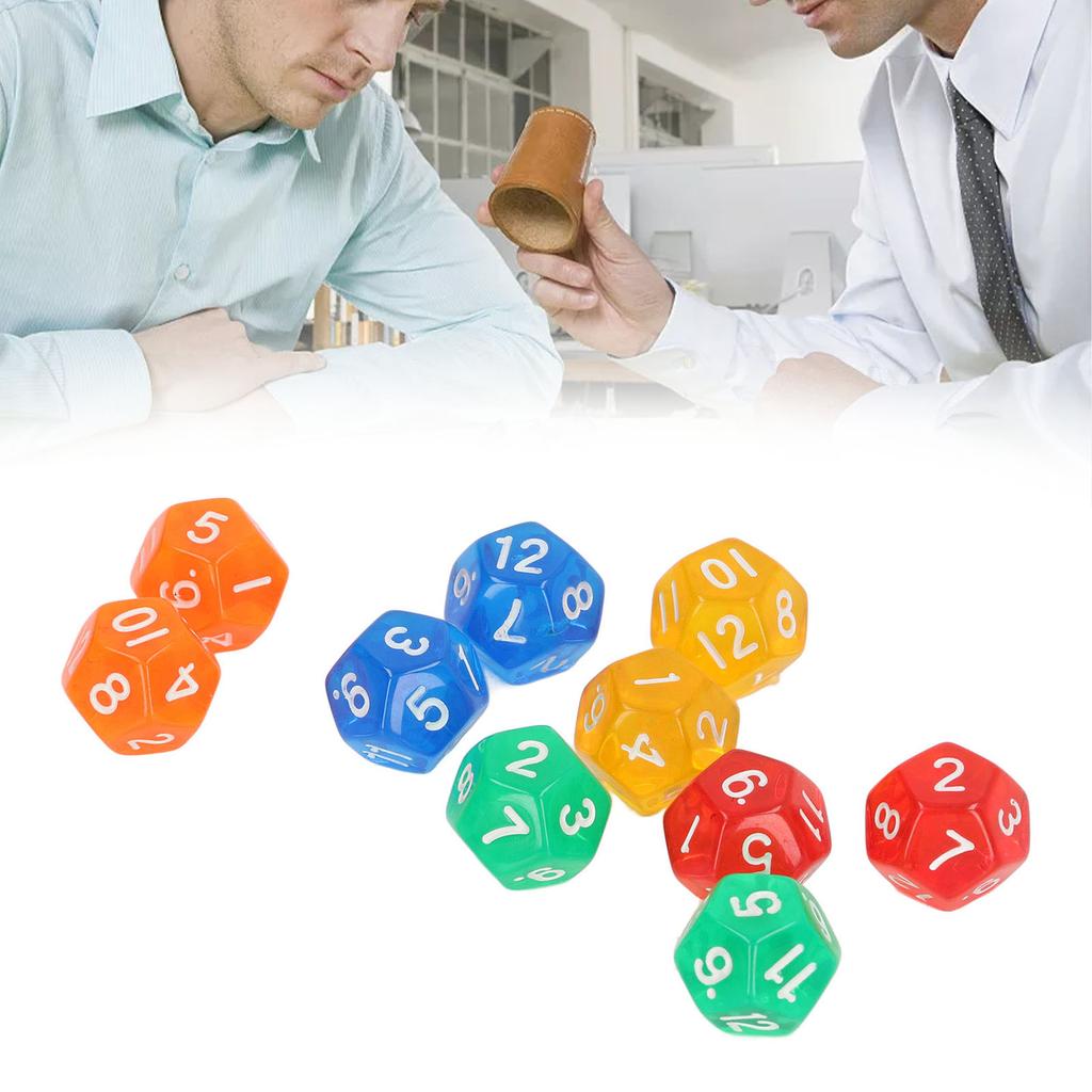 40Pcs 12 Sided Transparent Dice Waterproof 5 Colors Translucent Dice for Board Games and Teaching Math