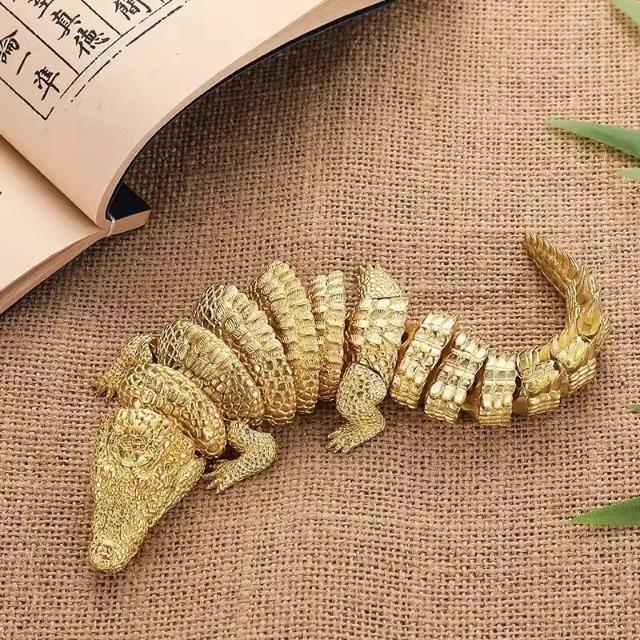 

Vintage 20cm Brass Crocodile 3D Statue Movable Joints Desktop Ornament Home Decor Craft Gift золотой