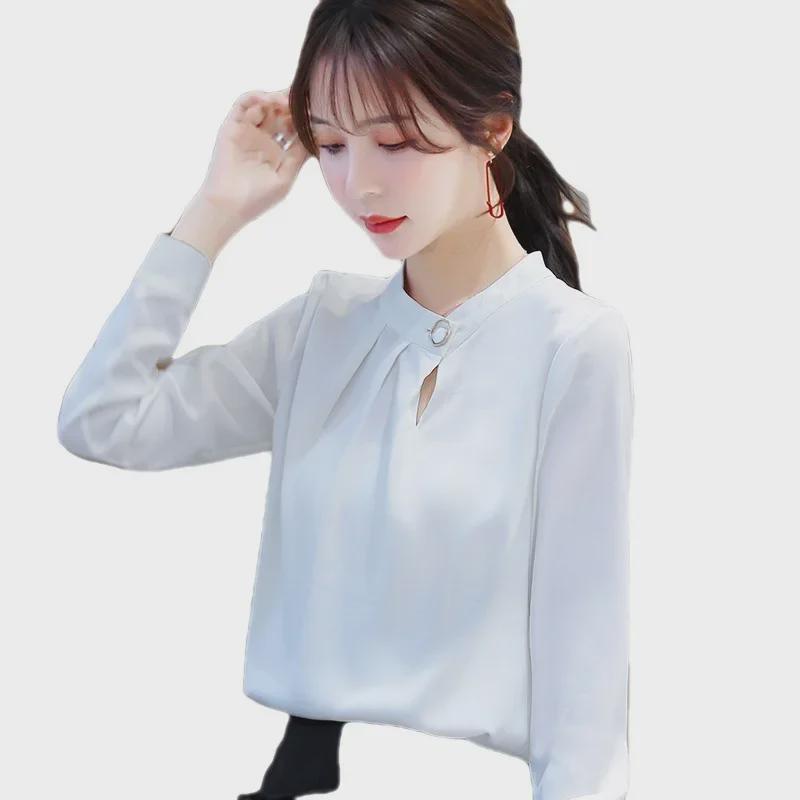 2025 Women's Korean Style Long-Sleeve Satin Chiffon Professional Shirt, Spring Collection