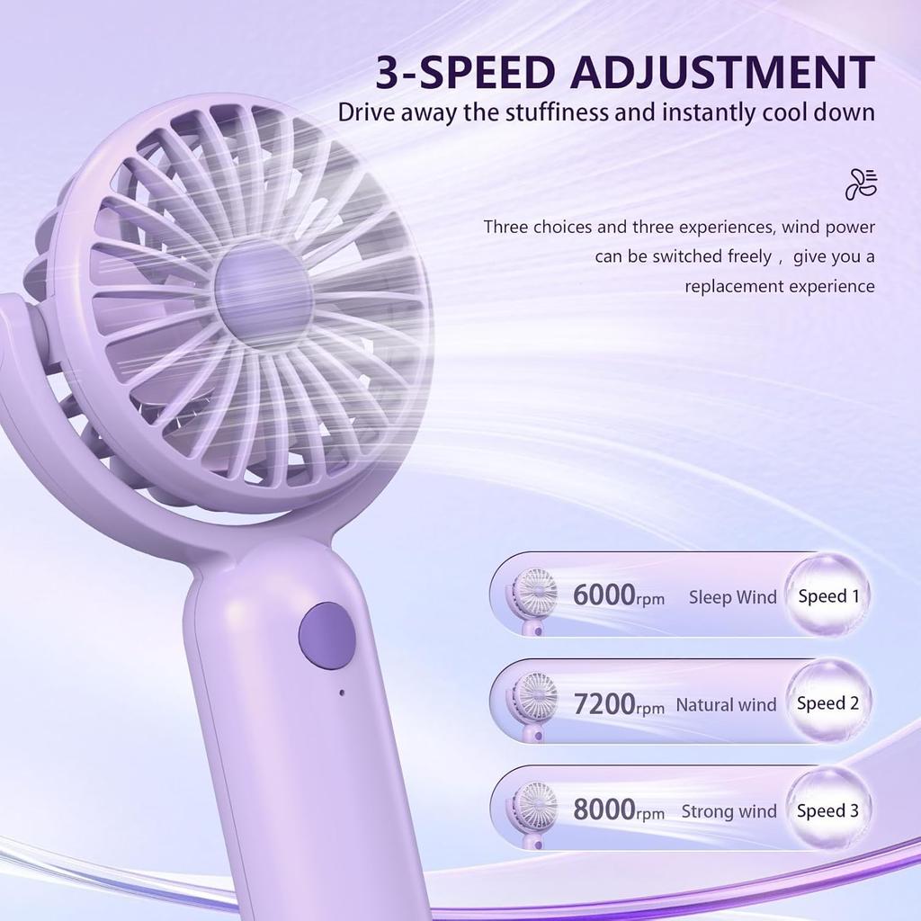 3pcs Portable Handheld Mini Fans with 3 Speed 180° Adjustable USB C Rechargeable for Travel Stylish Indoor Outdoor Eyelash Fan
