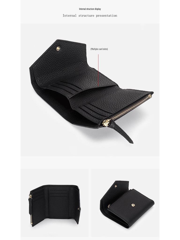 Damkompakt plånbok i söt japansk stil av mjukt kohudläder, enkel vikbar kuvertmyntbörs