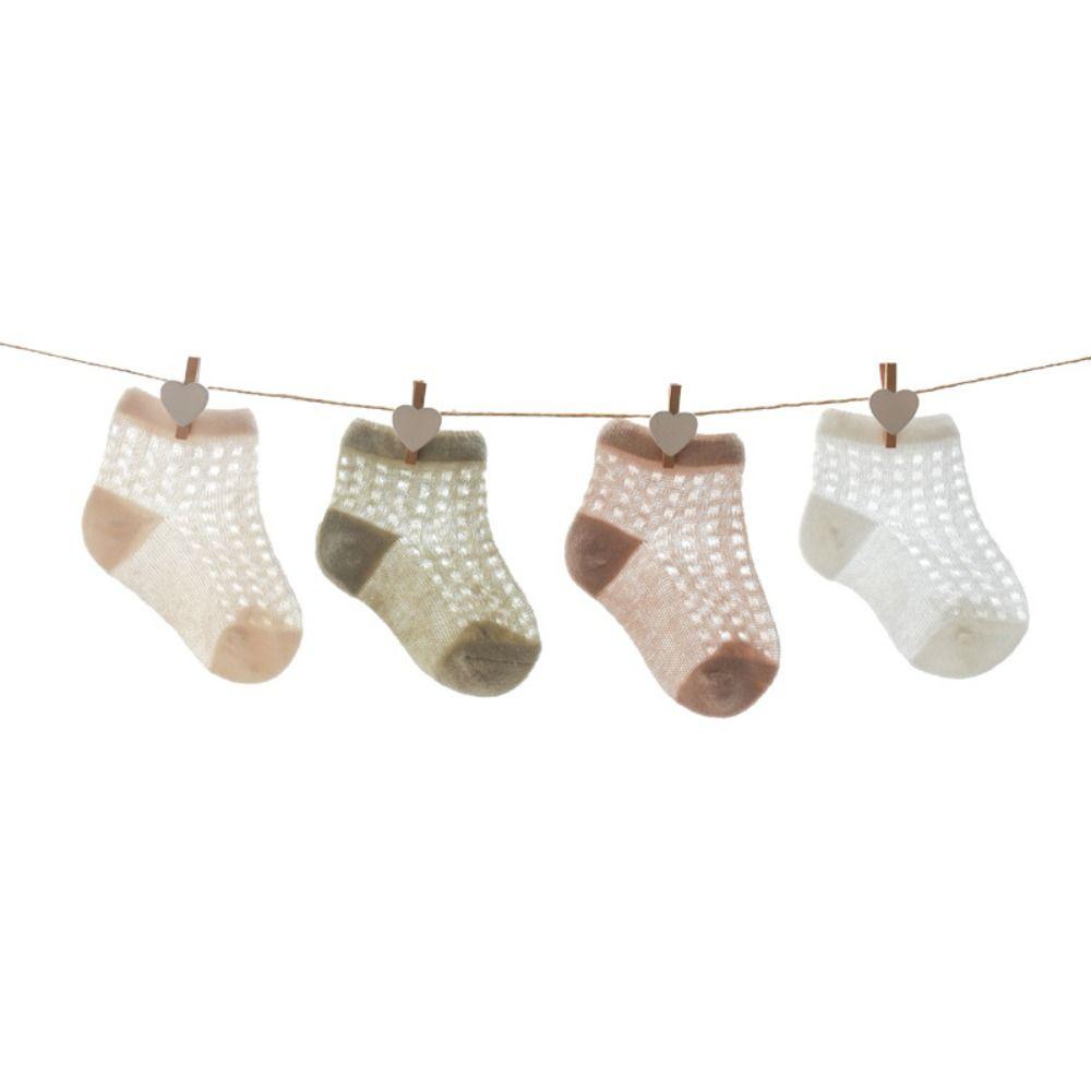 4Pairs Hollow Baby Ruffle Socks Cotton Toddle Short Socks Sweet Kids Mesh Tube Socks Baby Girl