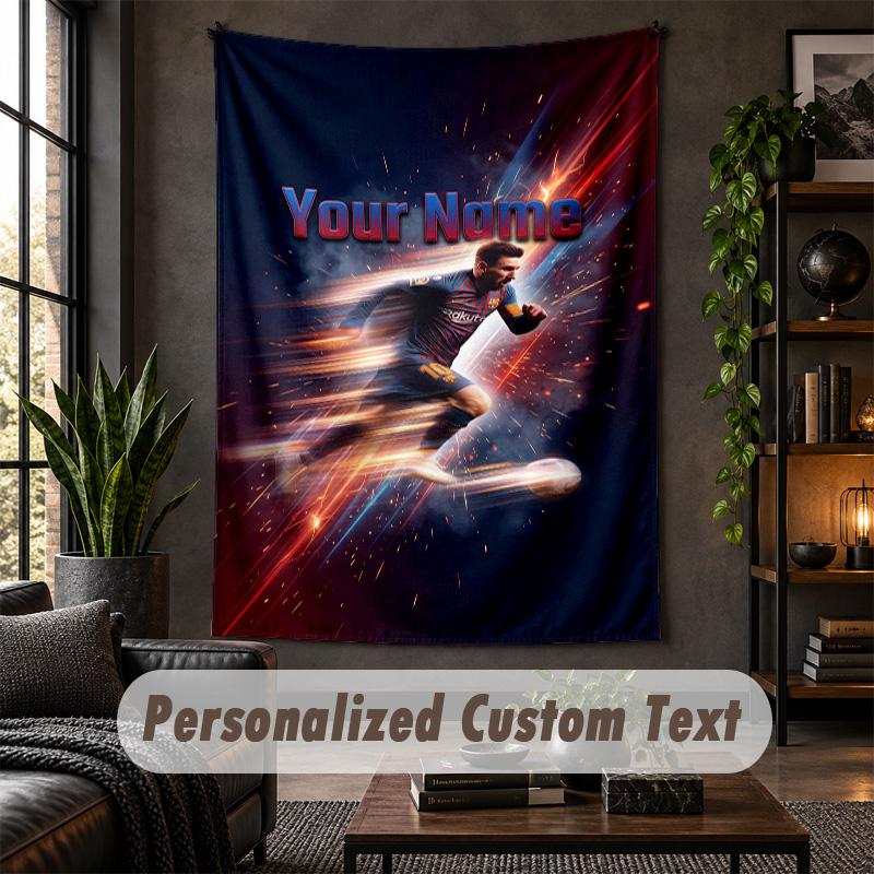 Personalized Wall Tapestry,Lionel Messi Custom Text, Soft Fabric Wall Art For Indoor Decoration