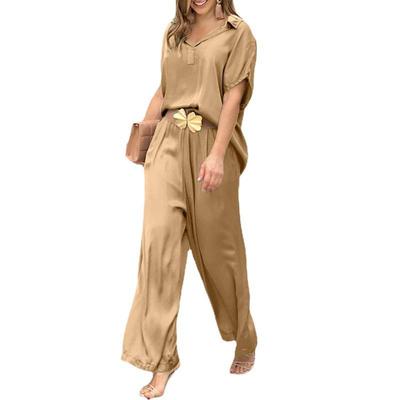 Vintage Wide Leg Long Pants Tracksuit Women's Lapel Loose Blouse Sets Leisure Two-piece Set Spring Autumn Outfits Set