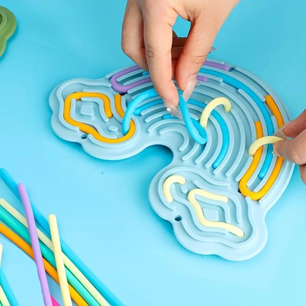 Toys Silicone Sensory Activity Board Double-Sided 12 Strings Fidget Toy Calming Stress Relief Rainbow Sensory ADHD and Autism