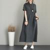 New Women's Polo Collar Cotton Linen Casual Dress with Pockets - Light Luxury, Short Sleeve, Loose Fit