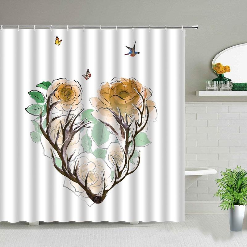 Flower Butterfly Pattern Shower Curtain Waterproof Bathroom Shower Curtains Elephant Bathroom Decor 3d Print Bath Curtain