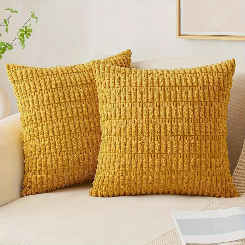Green Soft Boho Striped Corduroy Throw Pillow Covers, Modern Farmhouse Decor for Sofa Living Room Bed Car 45x45CM Cushion Cover