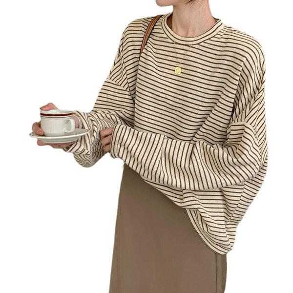 Pulover cu mânecă lungă, croială lejeră, cu dungi, pentru femei, toamna 2024