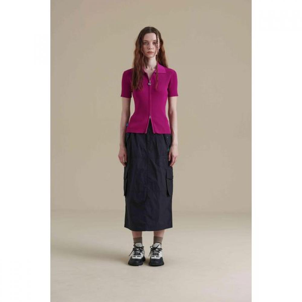 Women Two Way Knit Zip Up Pink 090