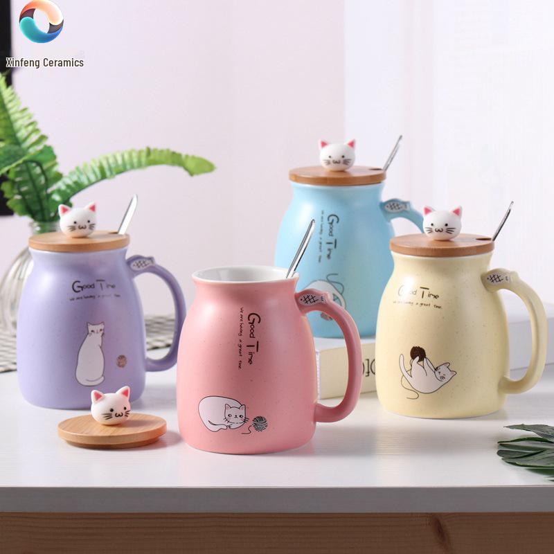 Charming Japanese-Style Cat Ceramic Mug - Cute & Girly, High Aesthetic Value, Customizable with Logo