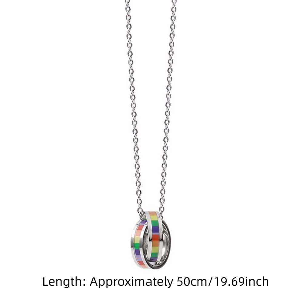 Pride Day Ring Pendant Necklace Turkish Charm Titanium Steel Necklace Rainbow Necklace  Pride Month