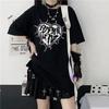Y2k Fashion Goth Vintage Print T-shirt Women Harajuku Streetwear Dark Gothic Emo Alt Short Sleeve O-neck Loose Black Tee Tops