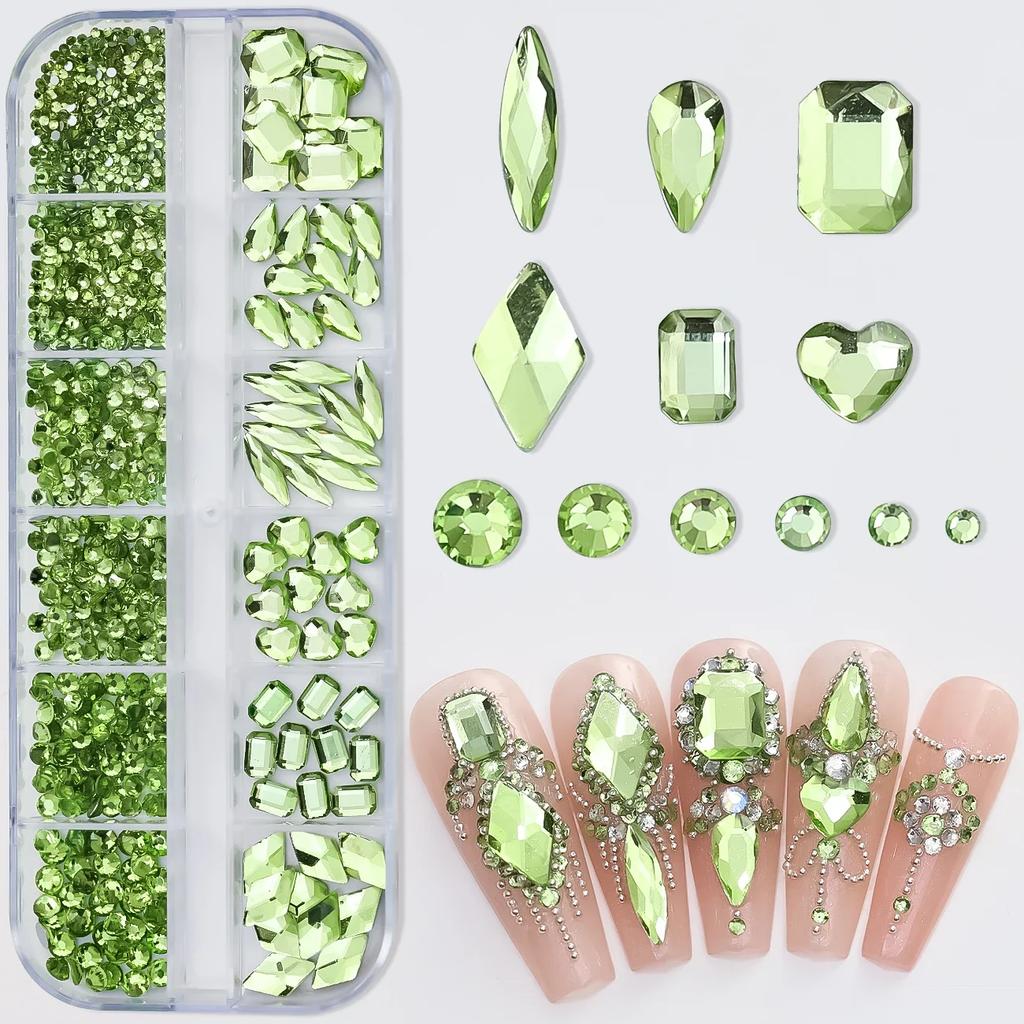 12Grids Pink Mixed Nail Rhinestones Luxury Nail Charms Glitter Crystal Jewelry Gems Nail Art Decoration DIY Manicure Rhinestones