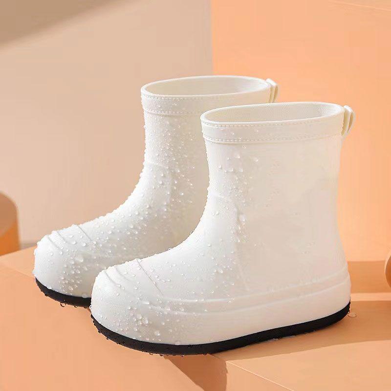 Children Cute Cartoon Rain Boots Solid Minimalist Non Slip Waterproof Outdoor Shoes Soft Sole Rubber Footwear New Arrival