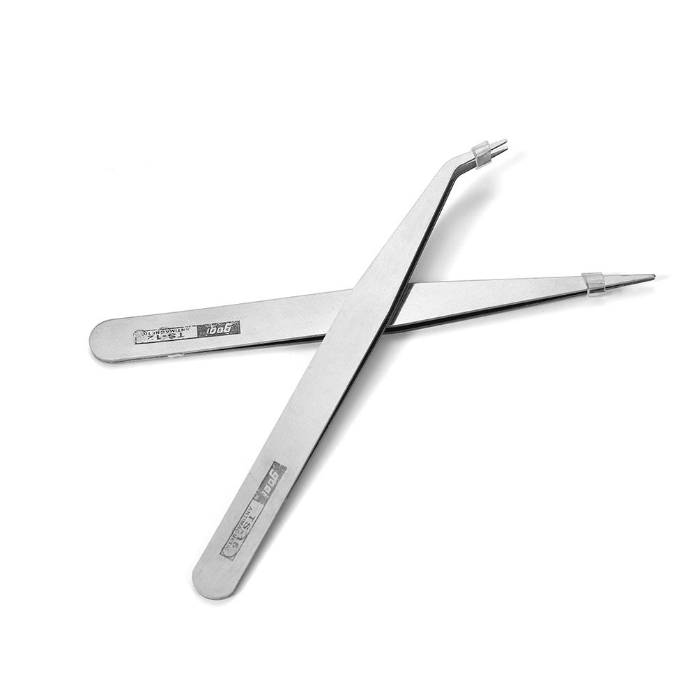 2pcs/lot Good Quality Anti-static Set Bend Straight Tweezers Set Stainless Steel for Jewerly Making Tools