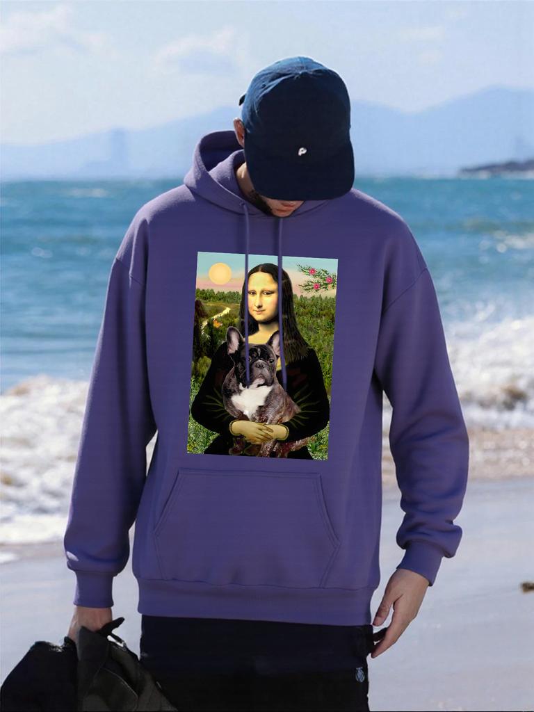 Ölgemälde von Göttin und Katze Bedruckte Hoodies Herrenmode Lockerer Kapuzenpullover Fleece Herbst Pullover Allround-Tasche Streetwear