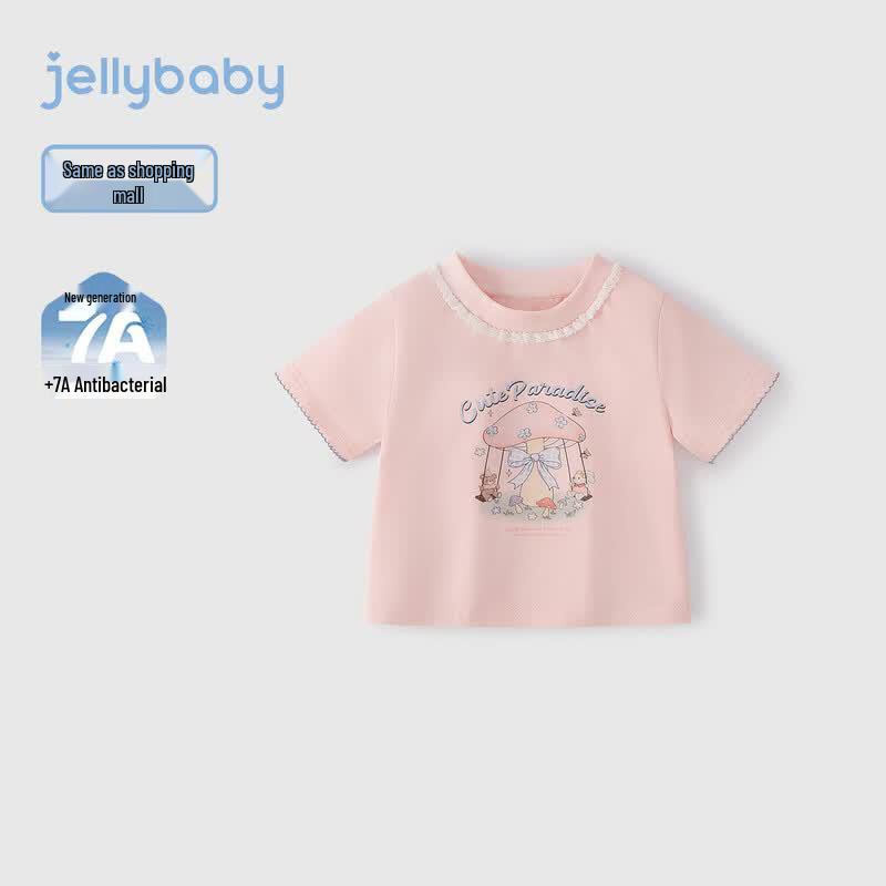 JELLYBABY Girls French Cartoon Short Sleeve T-shirt 120