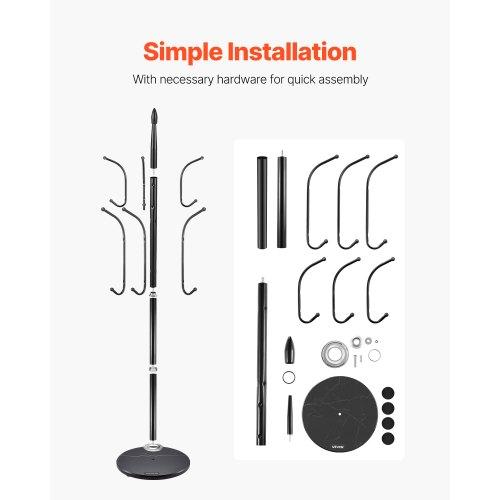 VEVOR Coat Rack Freestanding, Coats Tree Stand with Stable Marble Base & 6 Hooks, Free Standing Hall Coat Rack for Entryway, Bedroom, Office