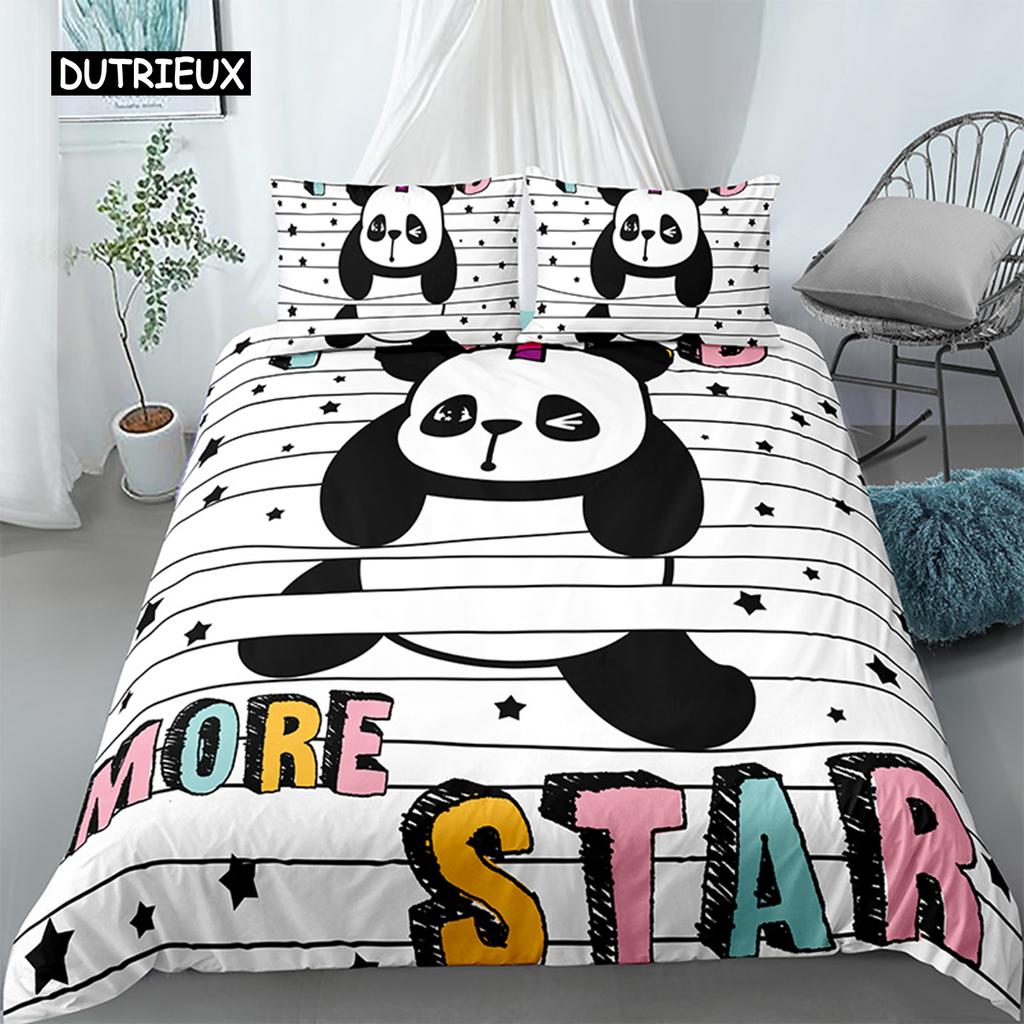 Panda Printed 2/3pcs Bedding Set Bamboo Duvet Cover For Adult Child Bedclothes And Pillowcases Comforter Covers Bed Sets