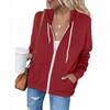Women S Solid Color Long Sleeve Hooded Zip Up Sweatshirt With Pockets Drawstring