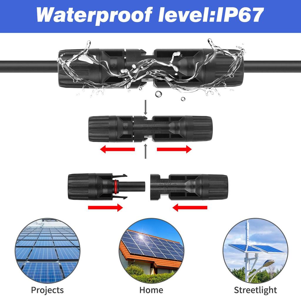 Male and Female Solar Panel Cable Connectors Waterproof Seal Ring Connector Y /T Branch Parallel for Solar System Use