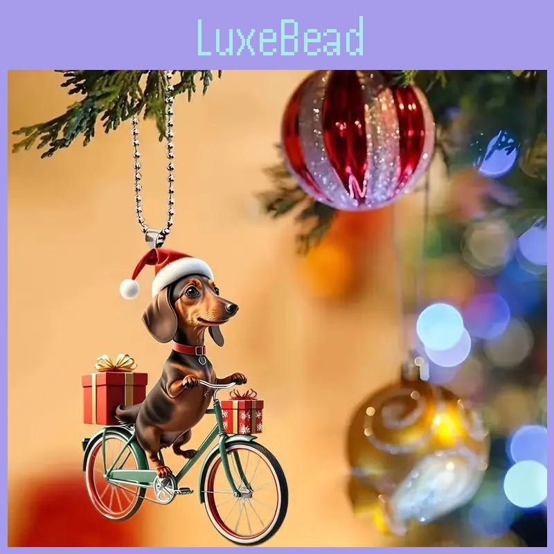 Dog Christmas Acrylic Pendant Car Ornament Cartoon Style For Auto Interior Decor