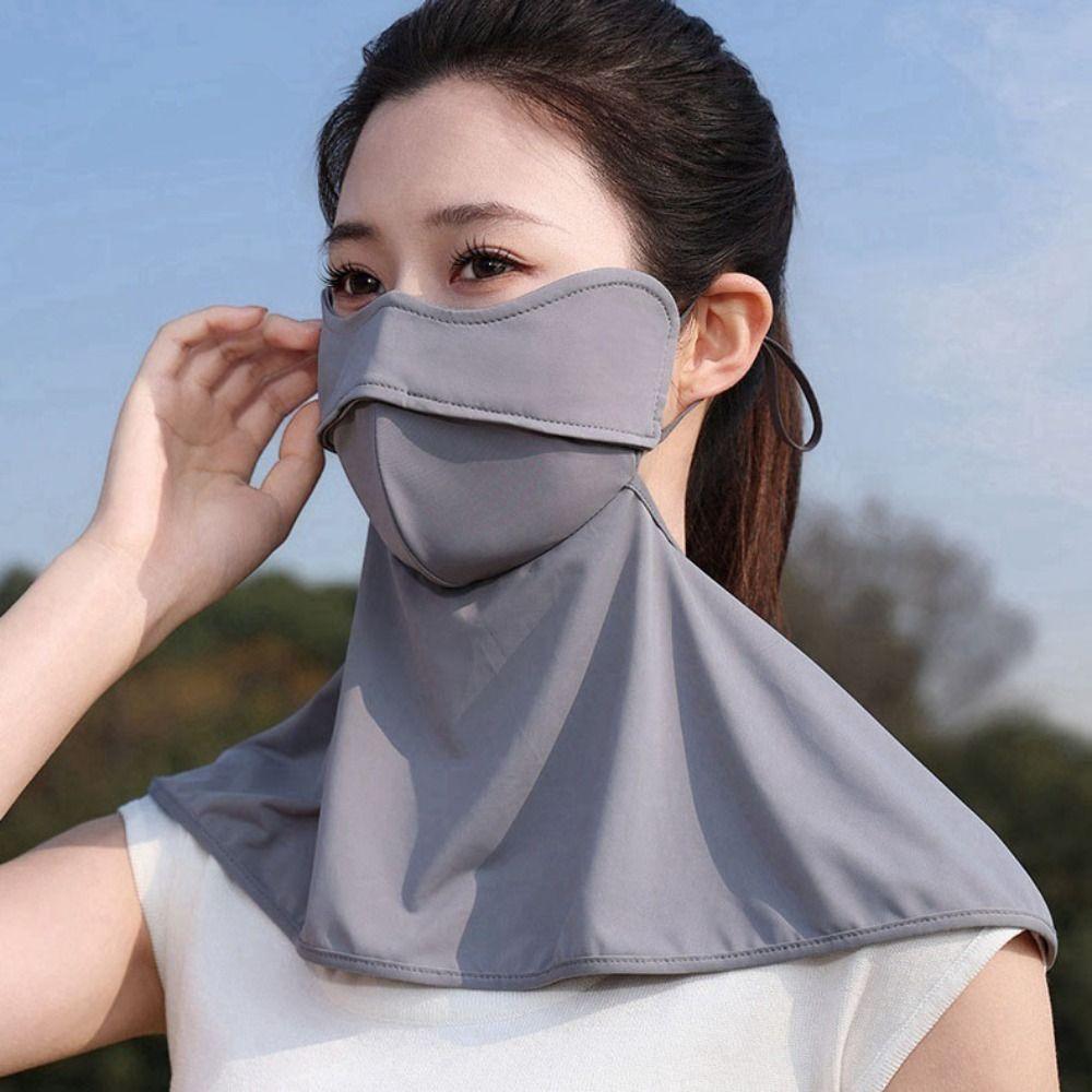 Solid Color Sunscreen Face Cover Face Protection Dustproof Ice Silk Mask Neck Gaiter Neck Wrap Cover UV Protection Veil Outdoor