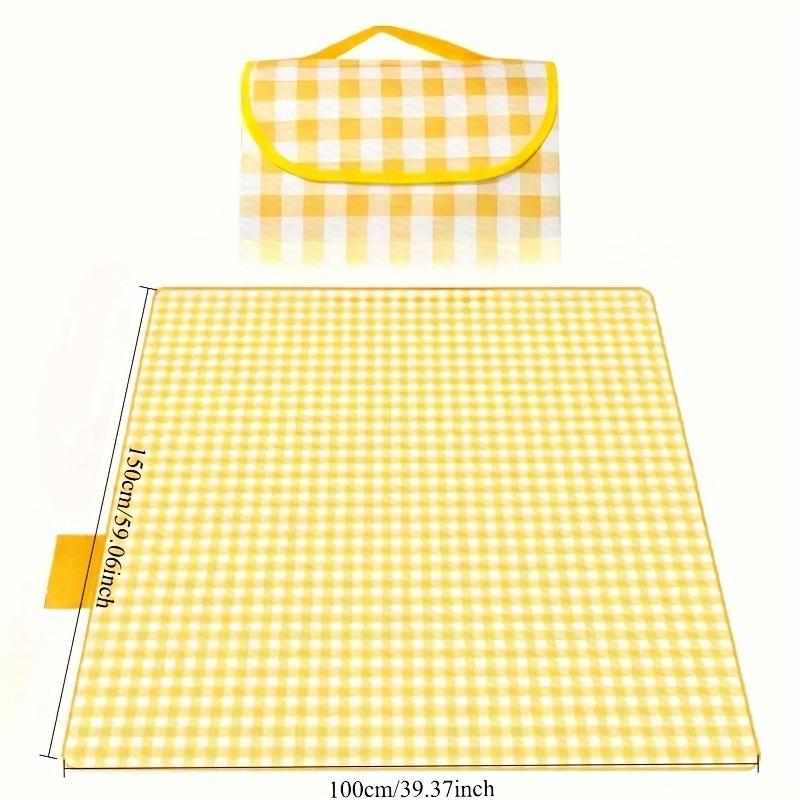 1pc Foldable Absorbent Durable Picnic Blanket - Bright Yellow And White Plaid Lawn And Beach Mat for Camping, Hiking, Outdoor Activities,