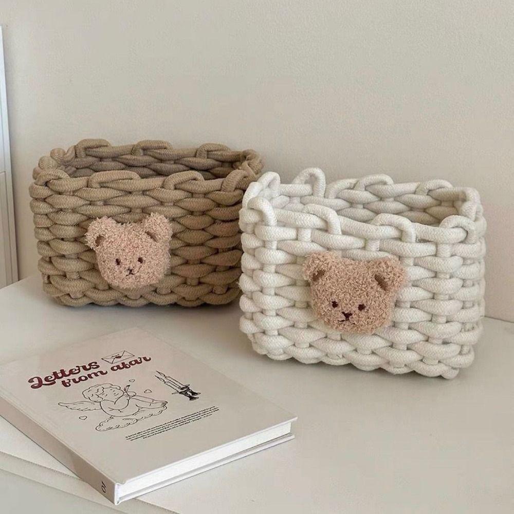 Cestas de Almacenamiento Hechas a Mano Cuerda de Algodón Tejida Oso Pequeño Caja de Cosméticos Animales de Dibujos Animados Cestas Organizadoras Almacenamiento de Ropa