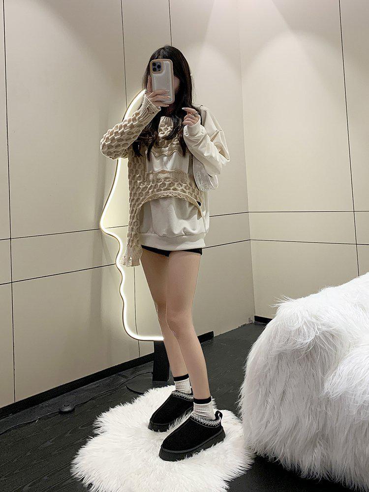 Damen 2023 Herbst/Winter Höhenverstärkende Schneestiefel mit dicker Sohle - Übergröße, Samtgefüttert, Halbschuhe mit geschlossener Zehenpartie