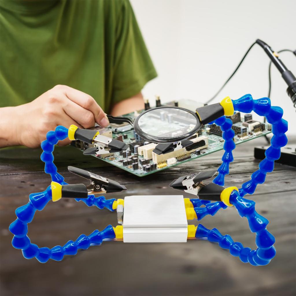 PCB Soldering Holder with 5X Magnifier & Base Multi-Function Workbench Tool Flexible Arms Soldering Tool for Soldering/Repairing