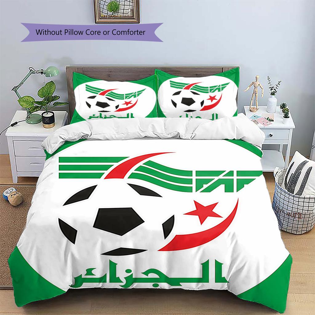 Algeria National Football Pattern Bedding,Quilt Set Quilt Cover Pillowcase Home Birthday Gift(1 * duvet cover + 2 * pillowcase, without core)