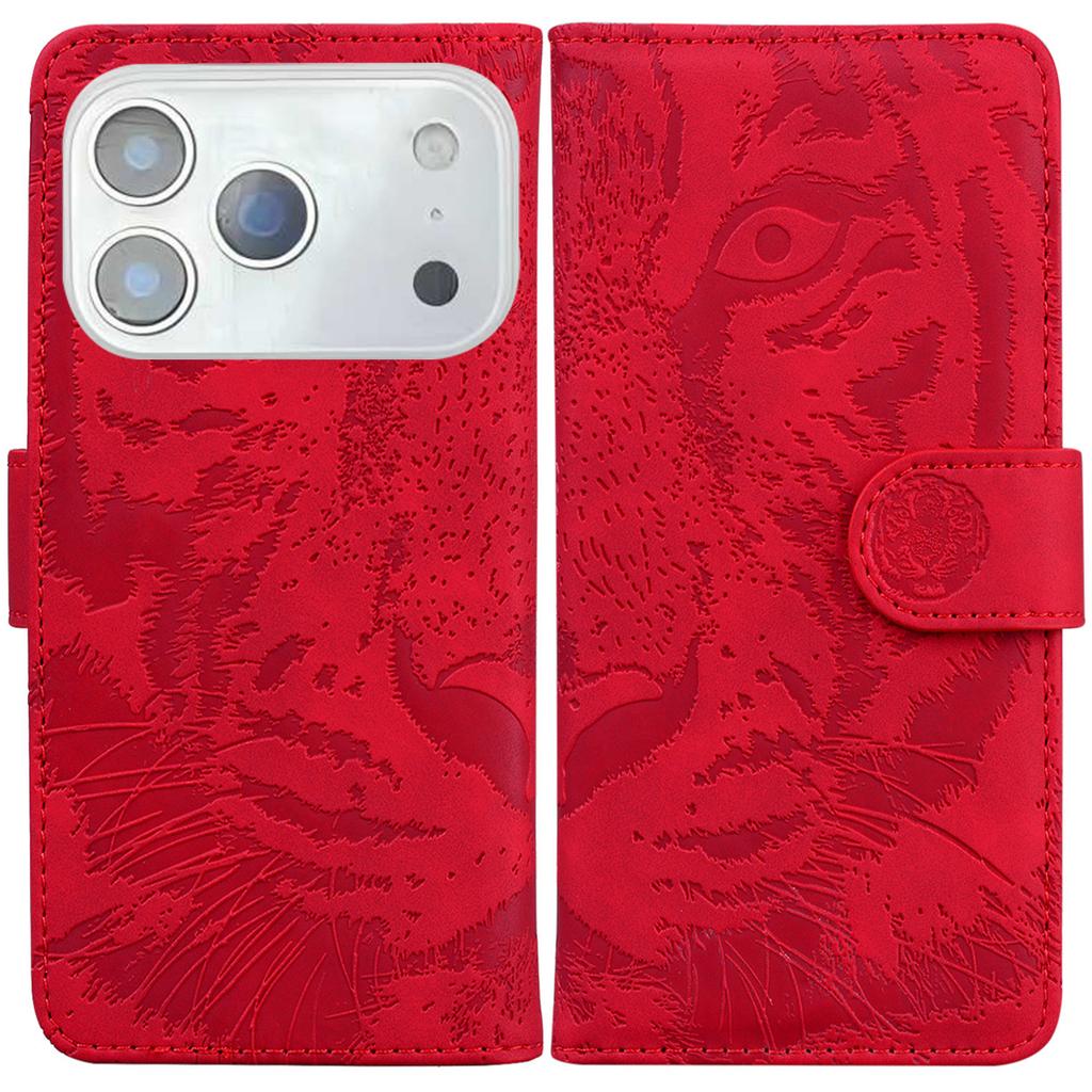 For iPhone 17 Pro Max Case Tiger Imprint Leather Wallet Phone Cover