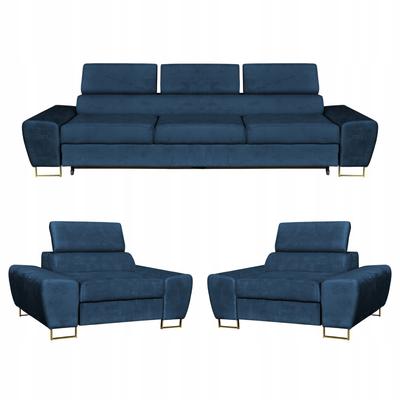 Living Room Lounge Set Bosso Sofa 3-seater Armchairs Navy Blue Family Furniture