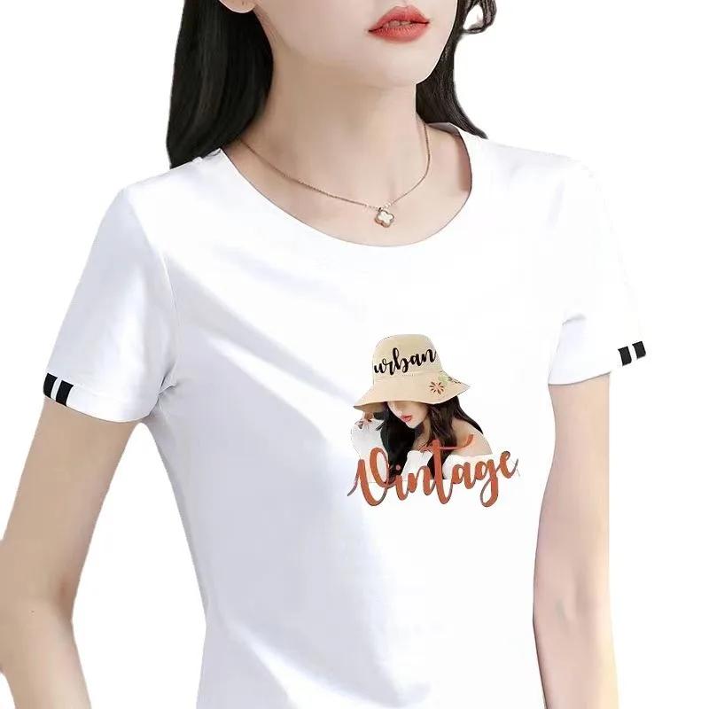 

Women s Summer New Fashion Loose Fit Versatile Shoulder Short Sleeves Genuine Body Tshirt PrintingTop 5XL